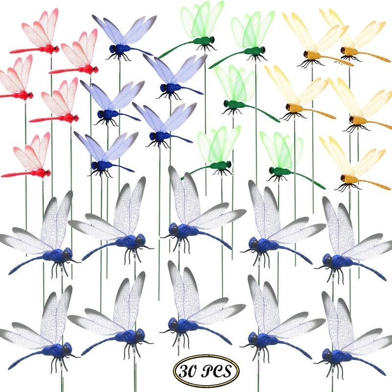 Allazone 30 PCS Dragonfly Garden Stakes, 2 Size Artificial Dragonfly Stakes Indoor Outdoor Yard Garden Flower Pot Decoration, Miniature Fairy Garden Decoration - Image 1